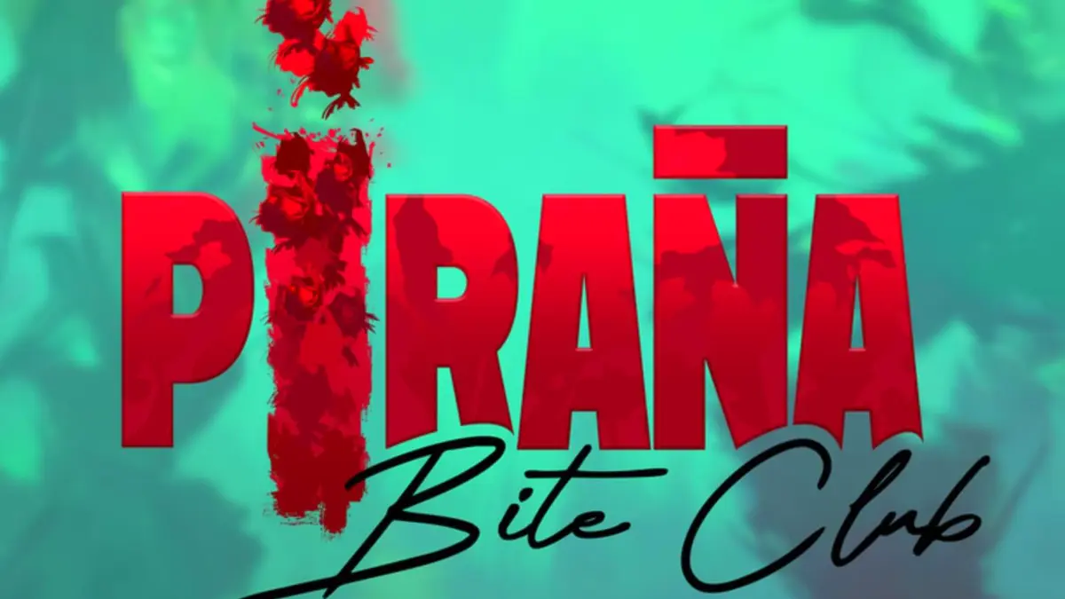 Cenário tropical do slot Piranha Bite Club com elementos de pin-up e piranhas