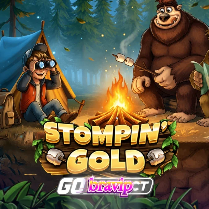 Tela do jogo Stompin’ Gold com tema de floresta e Bigfoot